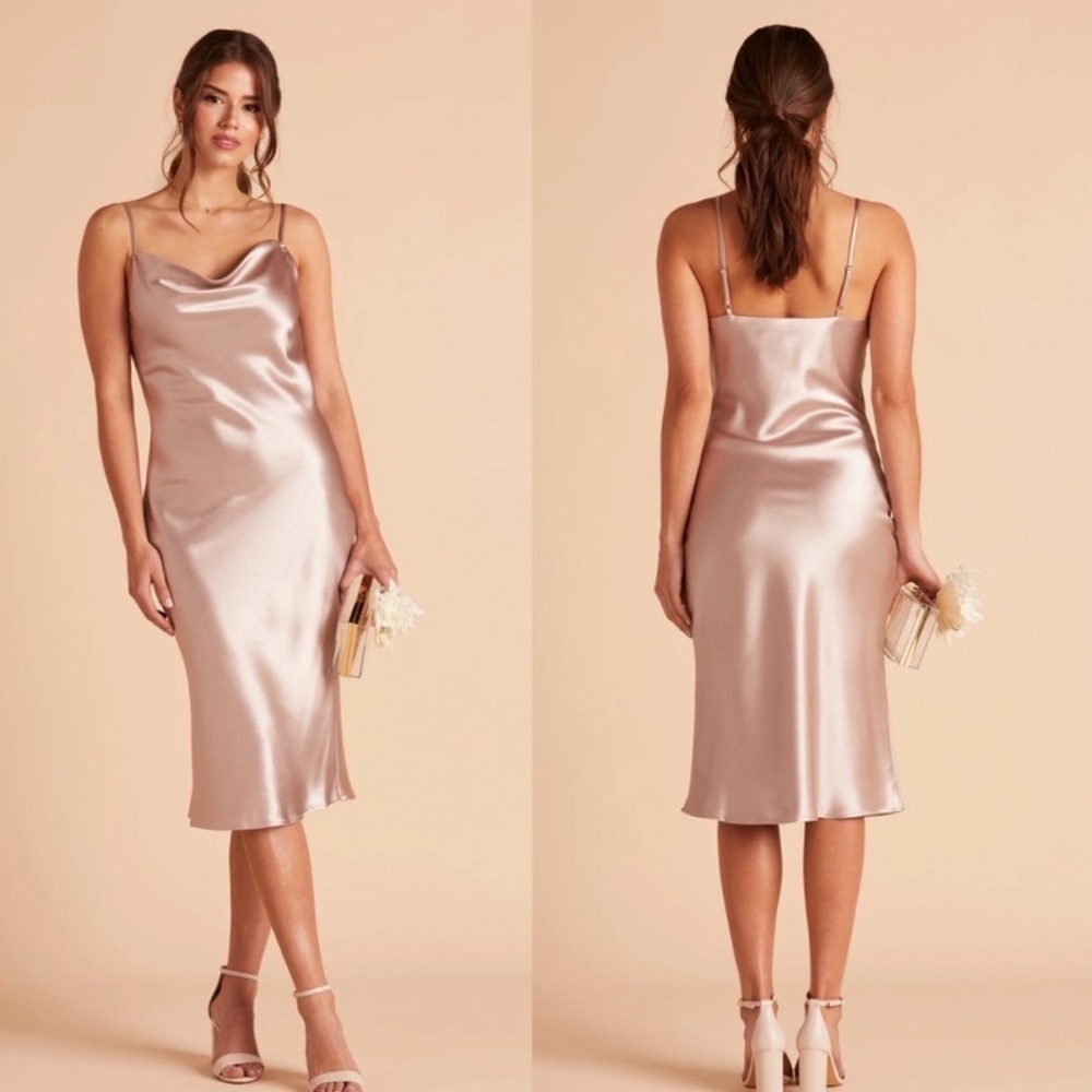 Birdy Grey Lisa Midi Dress Taupe Shiny Satin Slip Dress SIZE:S NWT
